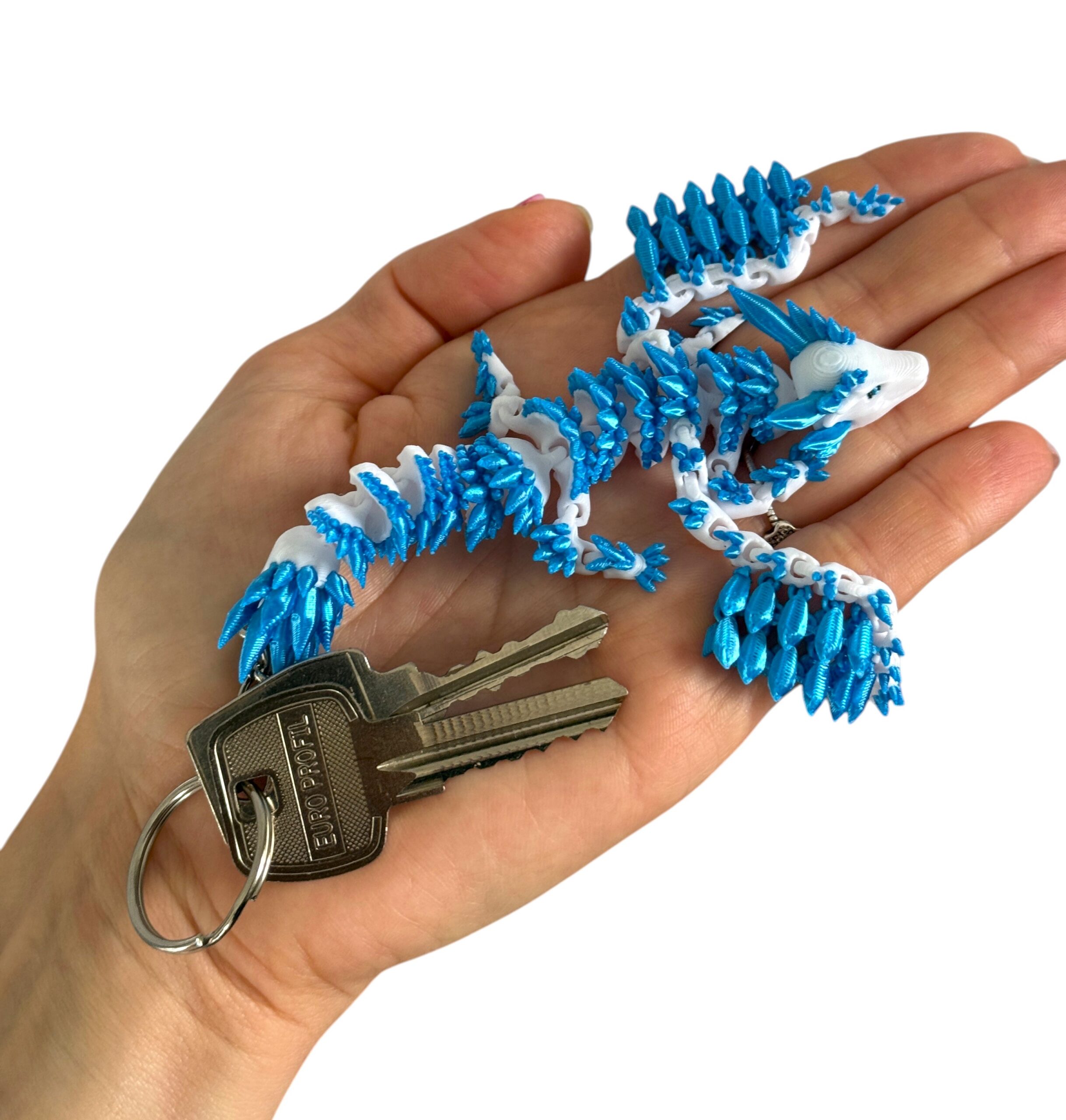 Lodowy Smok ze skrzydłami – Brelok, przegubowa figura 3D zrodzona z mrozu i kryształów, zabawka - obrazek 2