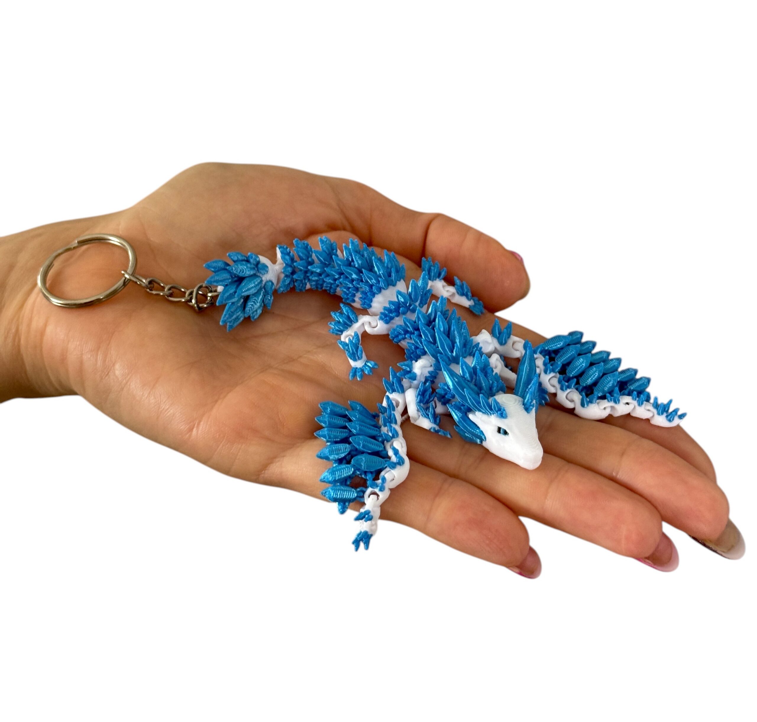 Lodowy Smok ze skrzydłami – Brelok, przegubowa figura 3D zrodzona z mrozu i kryształów, zabawka