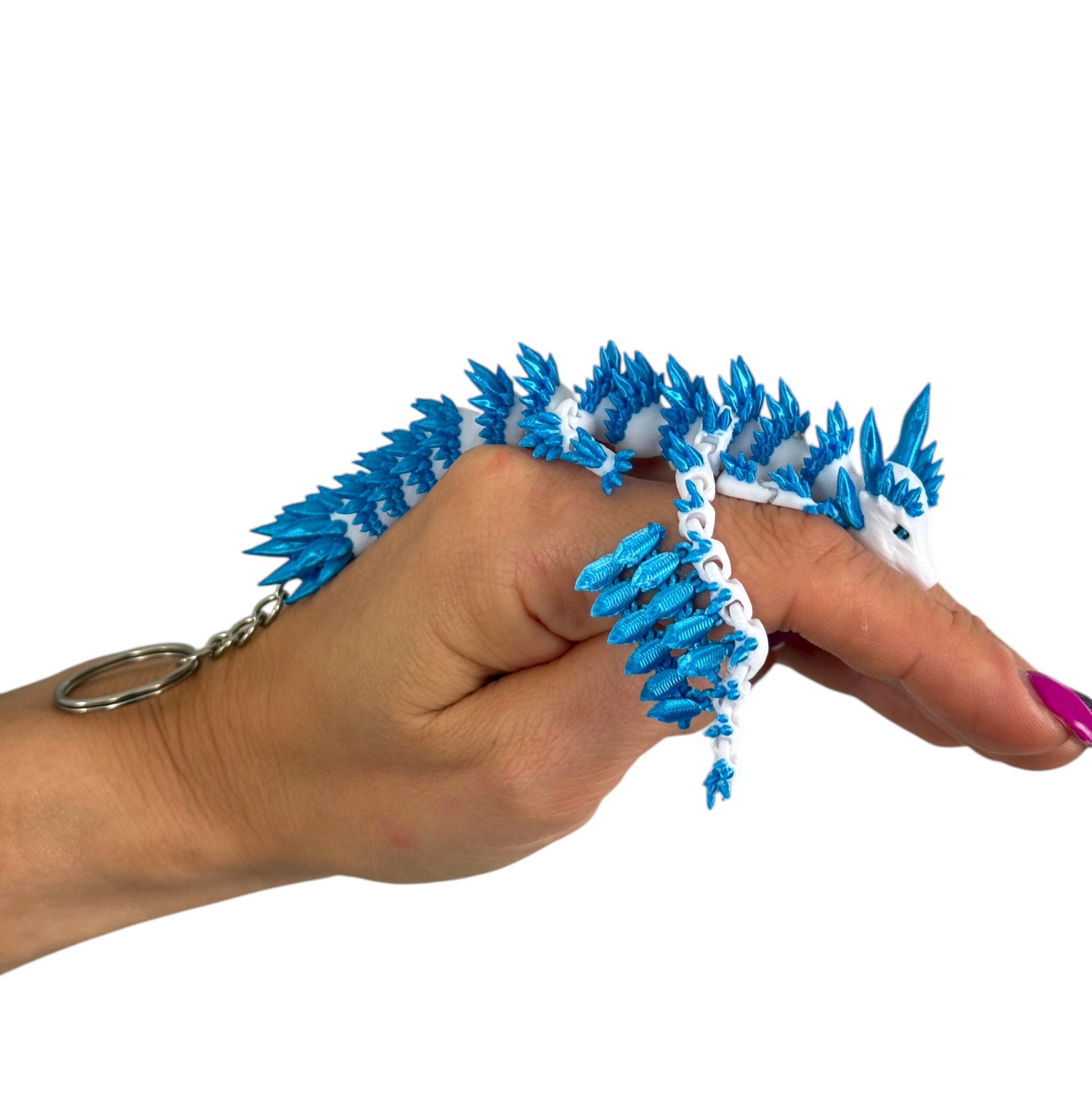Lodowy Smok ze skrzydłami – Brelok, przegubowa figura 3D zrodzona z mrozu i kryształów, zabawka - obrazek 3
