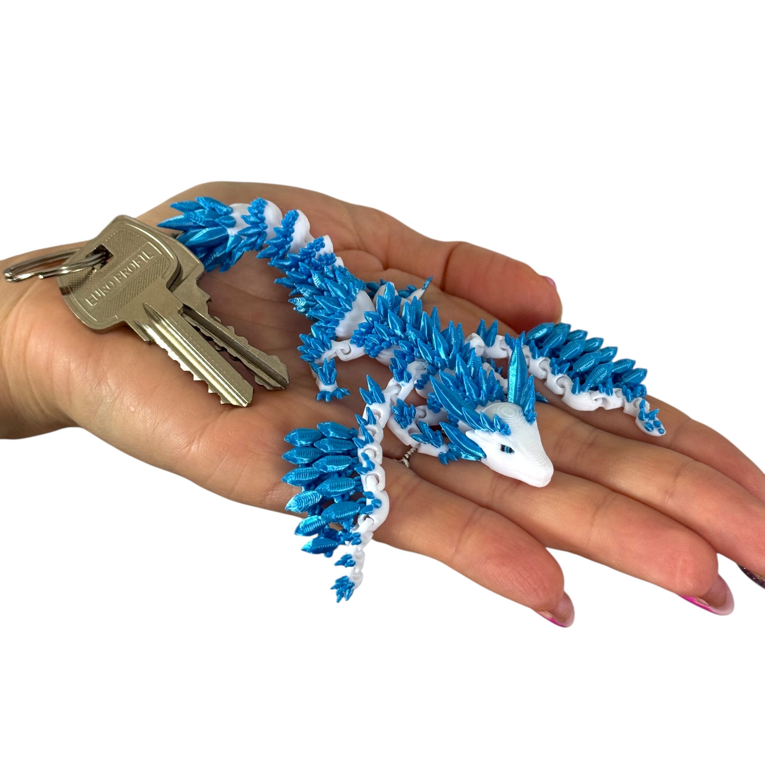 Lodowy Smok ze skrzydłami – Brelok, przegubowa figura 3D zrodzona z mrozu i kryształów, zabawka - obrazek 4