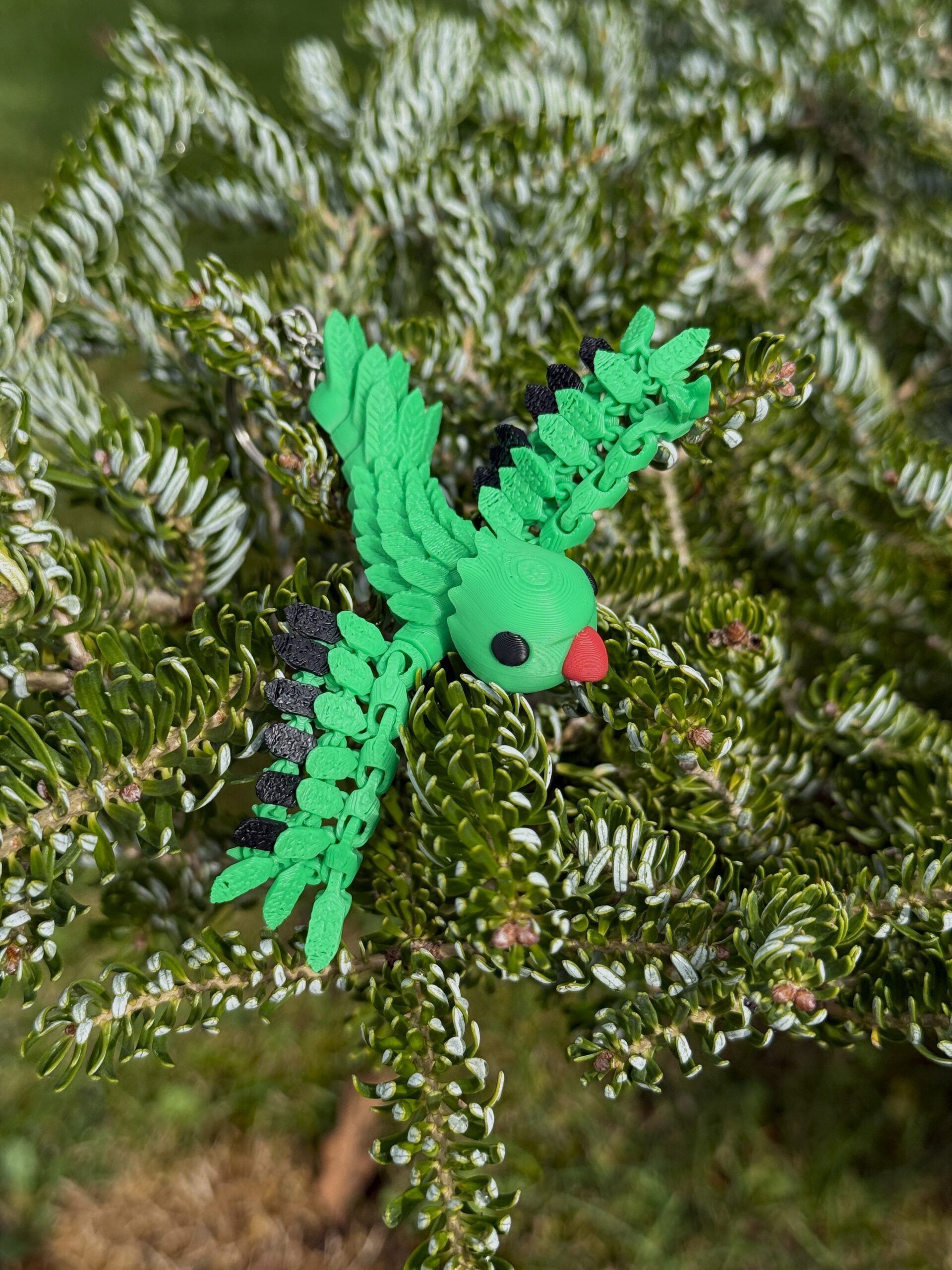 Papuga Aleksandretta Obrożna 3D – przegubowy brelok i mini figurka, zabawka - obrazek 6