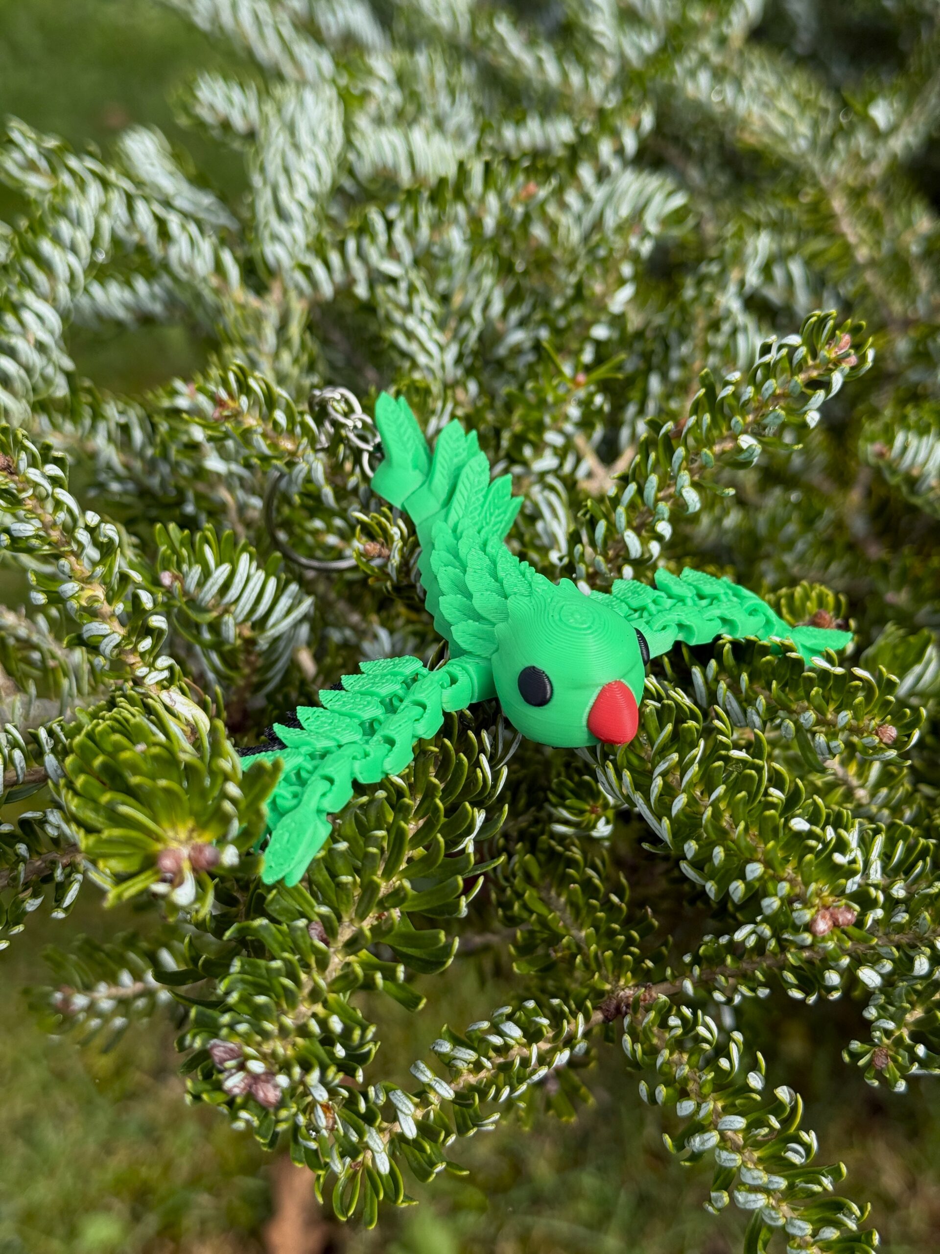 Papuga Aleksandretta Obrożna 3D – przegubowy brelok i mini figurka, zabawka - obrazek 7