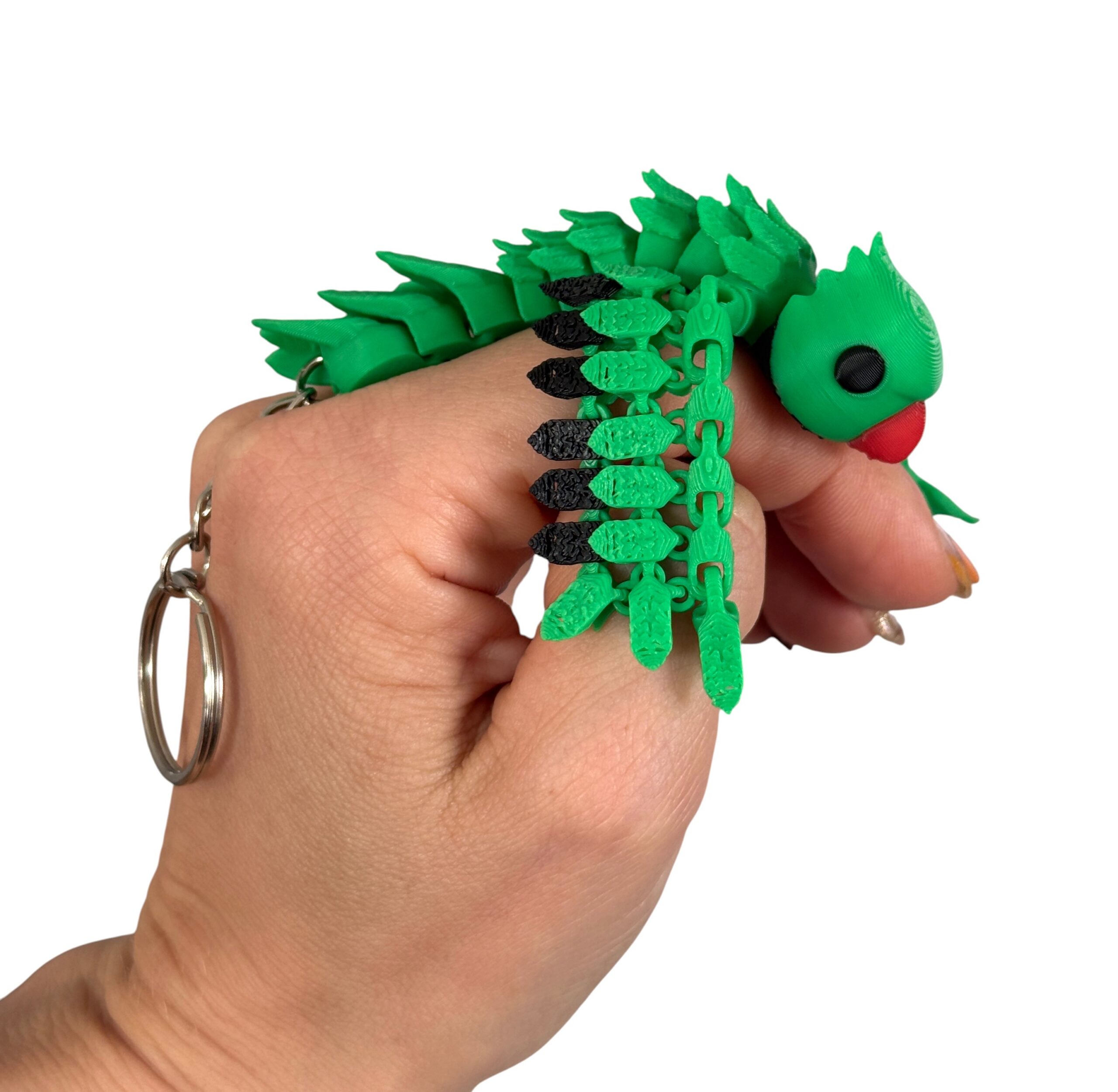 Papuga Aleksandretta Obrożna 3D – przegubowy brelok i mini figurka, zabawka - obrazek 2