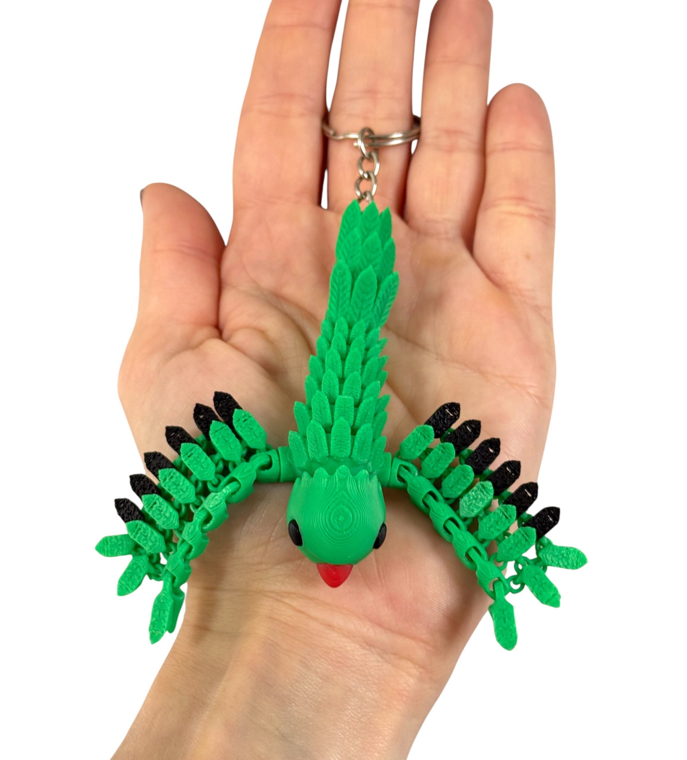 Papuga Aleksandretta Obrożna 3D – przegubowy brelok i mini figurka, zabawka - obrazek 3