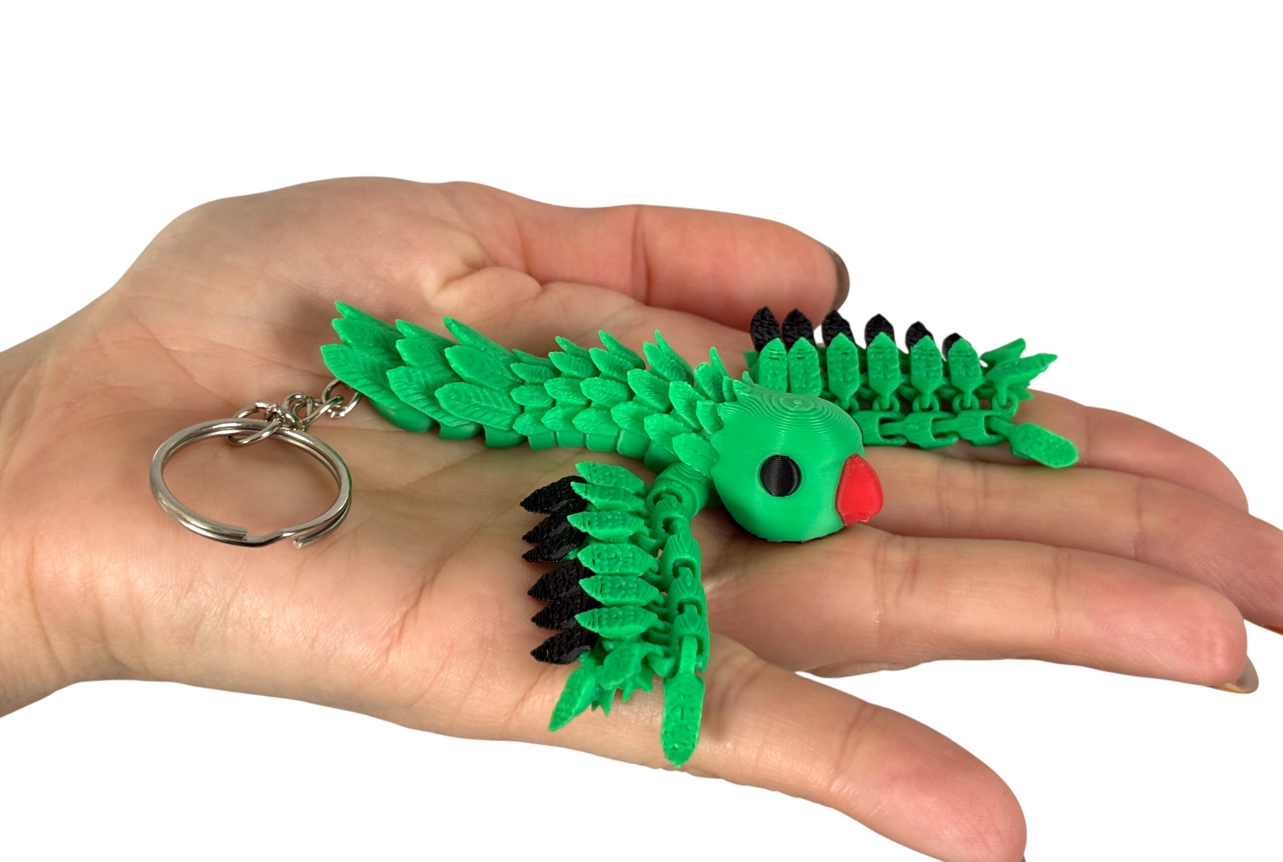 Papuga Aleksandretta Obrożna 3D – przegubowy brelok i mini figurka, zabawka - obrazek 4