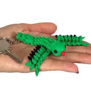 Papuga Aleksandretta Obrożna 3D – przegubowy brelok i mini figurka, zabawka