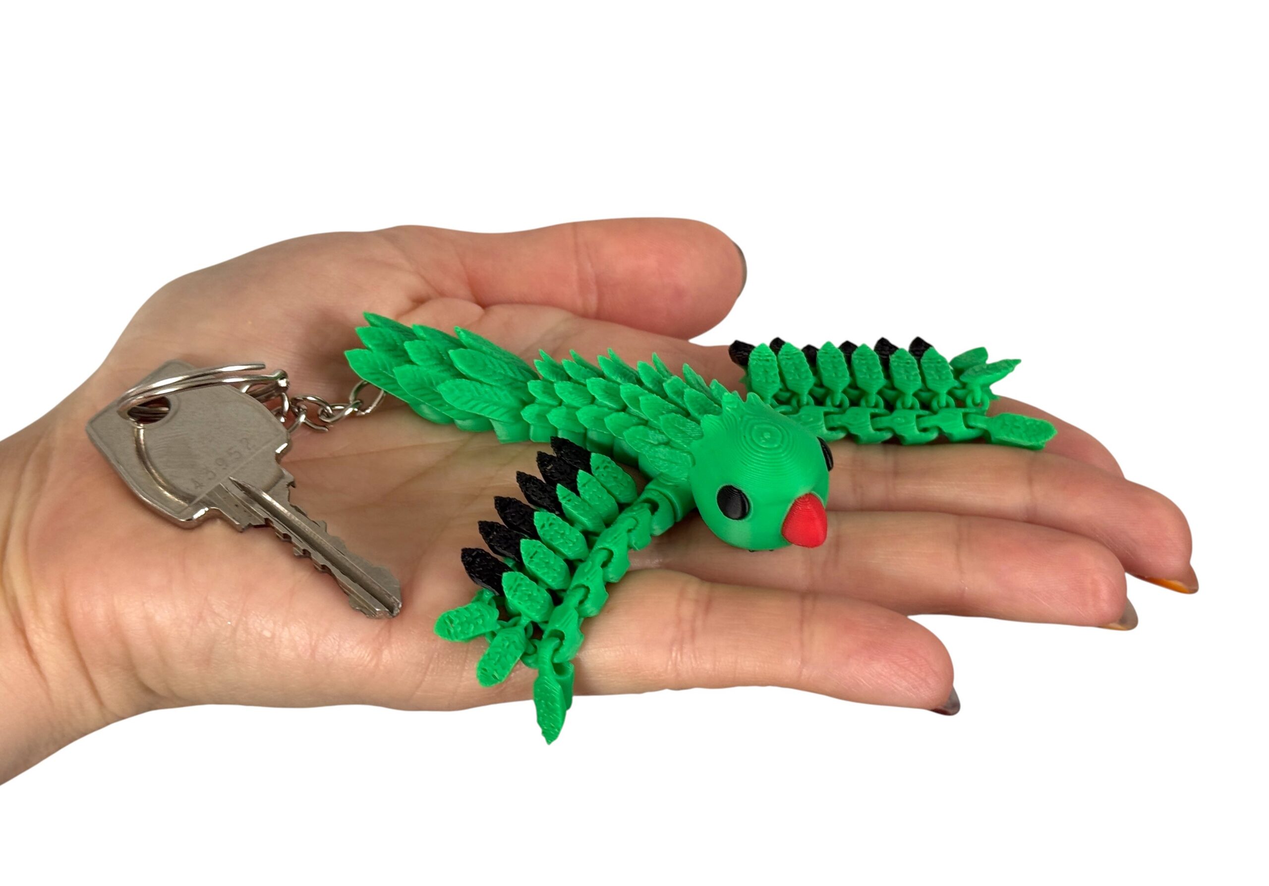 Papuga Aleksandretta Obrożna 3D – przegubowy brelok i mini figurka, zabawka