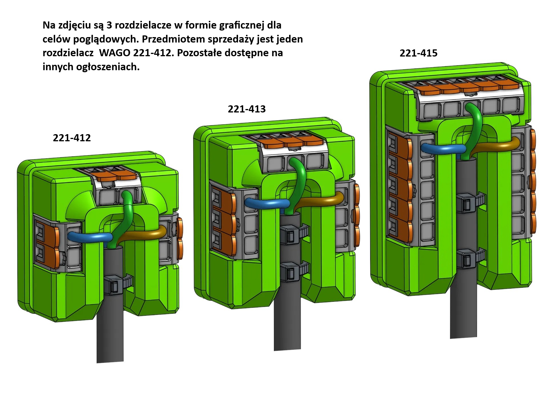 Blok rozdzielczy do kostek WAGO 221-412 – solidny uchwyt 3-sekcyjny - obrazek 2