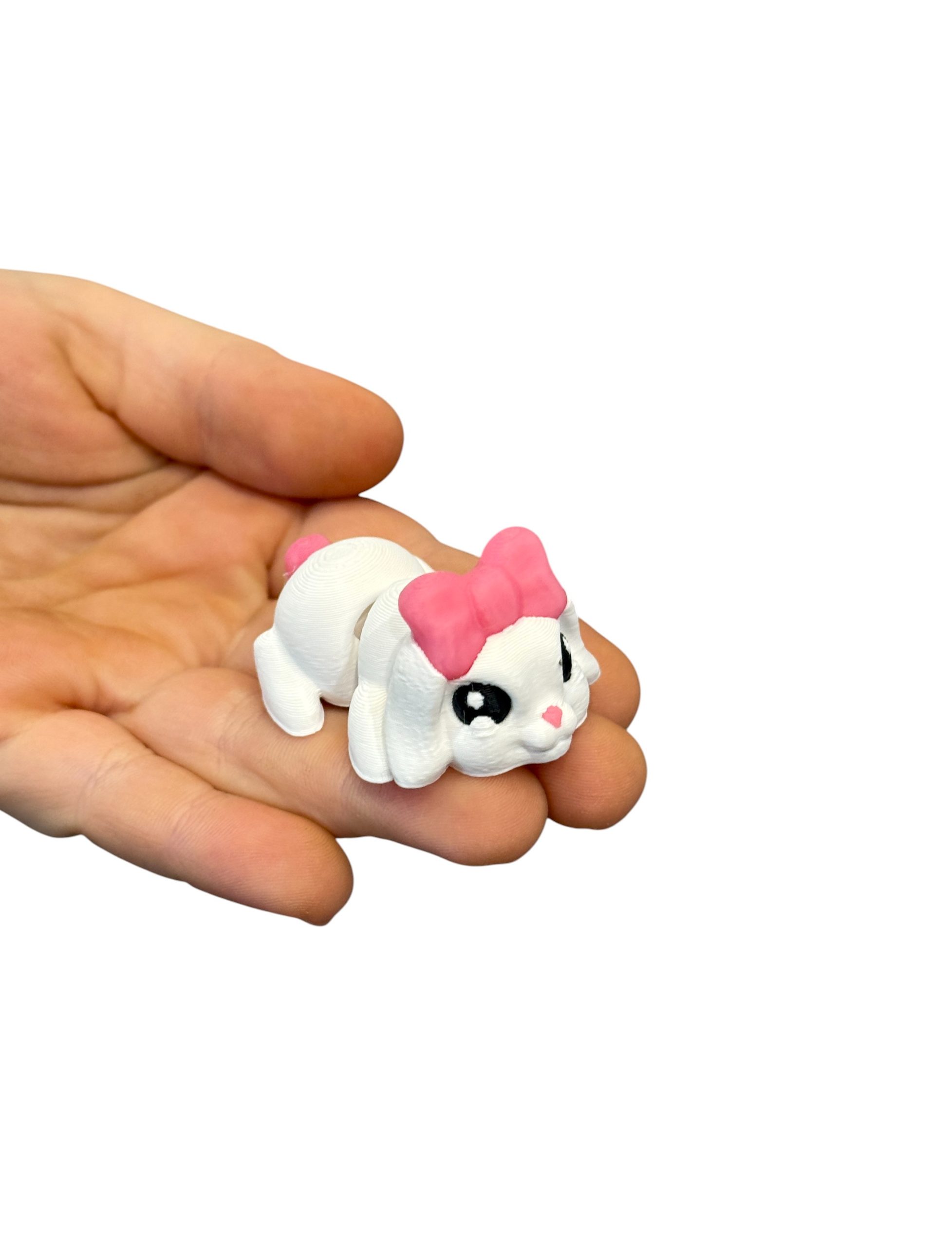Słodki Króliczek Minimals 3D – ruchoma mini figurka z różową kokardką, kolekcja, zabawka - obrazek 2