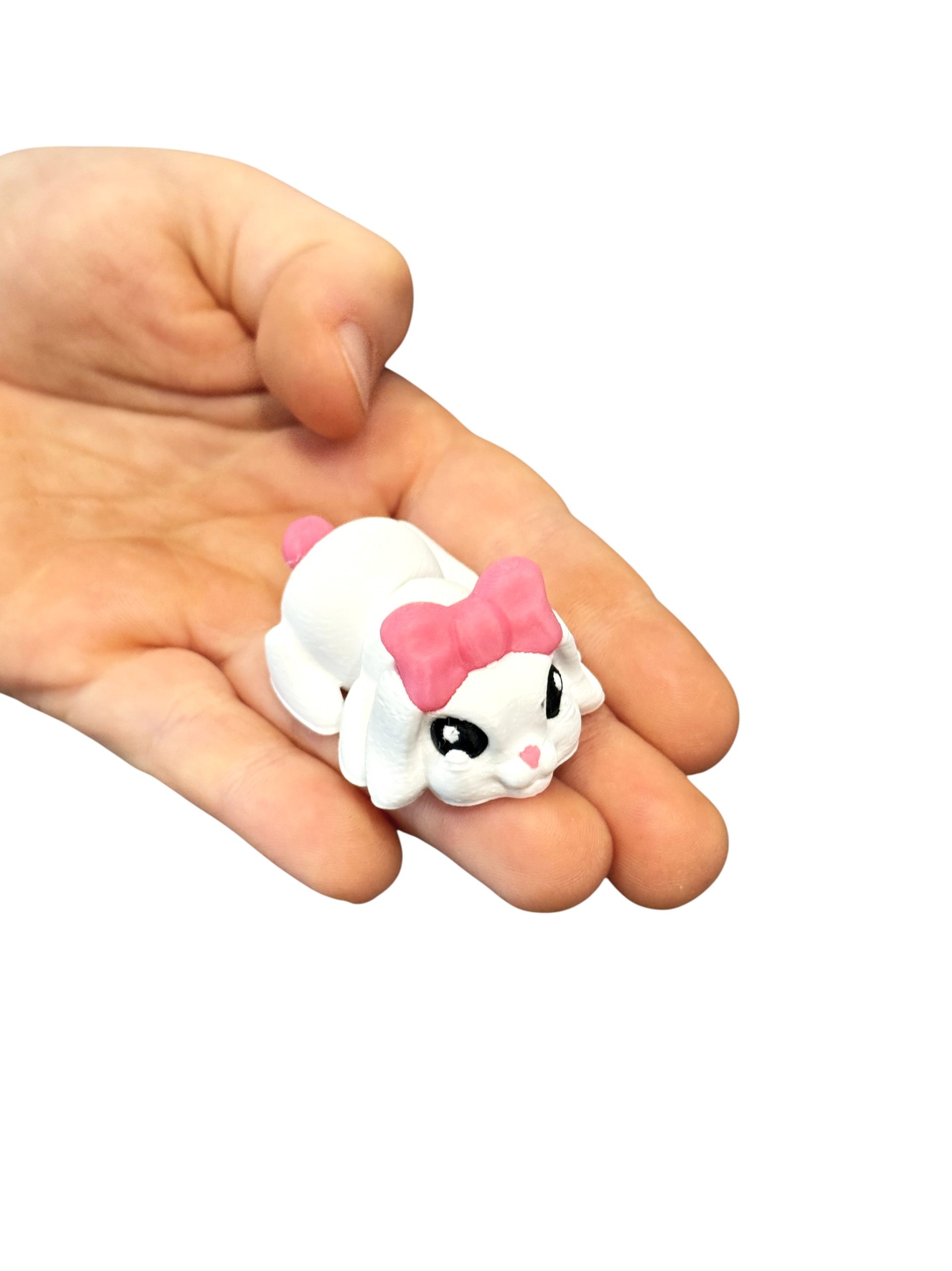 Słodki Króliczek Minimals 3D – ruchoma mini figurka z różową kokardką, kolekcja, zabawka - obrazek 3