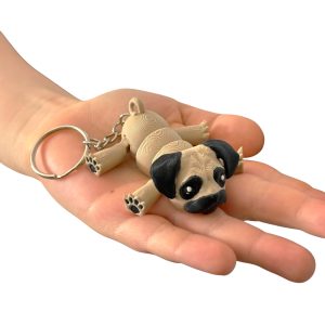 Piesek Mops 3D – ruchoma mini figurka, brelok, pies, zabawka, prezent