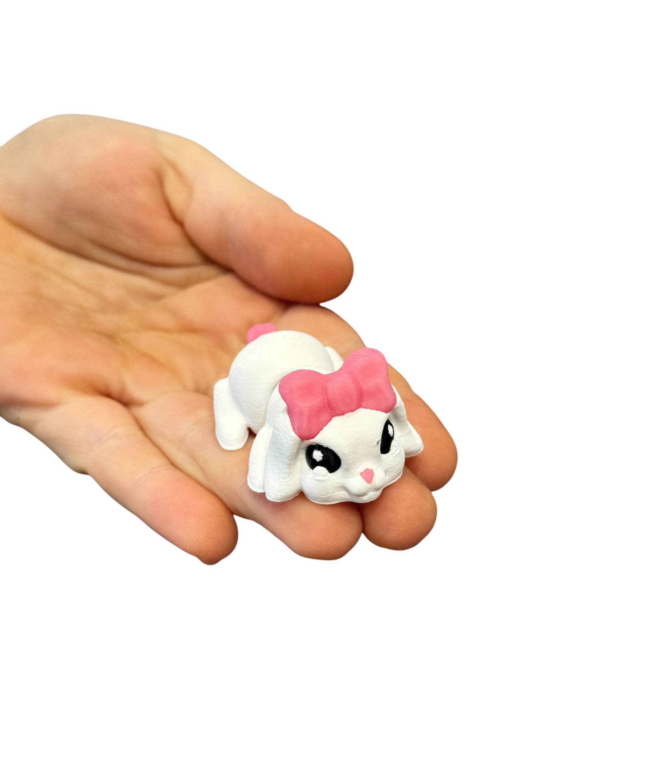 Słodki Króliczek Minimals 3D – ruchoma mini figurka z różową kokardką, kolekcja, zabawka